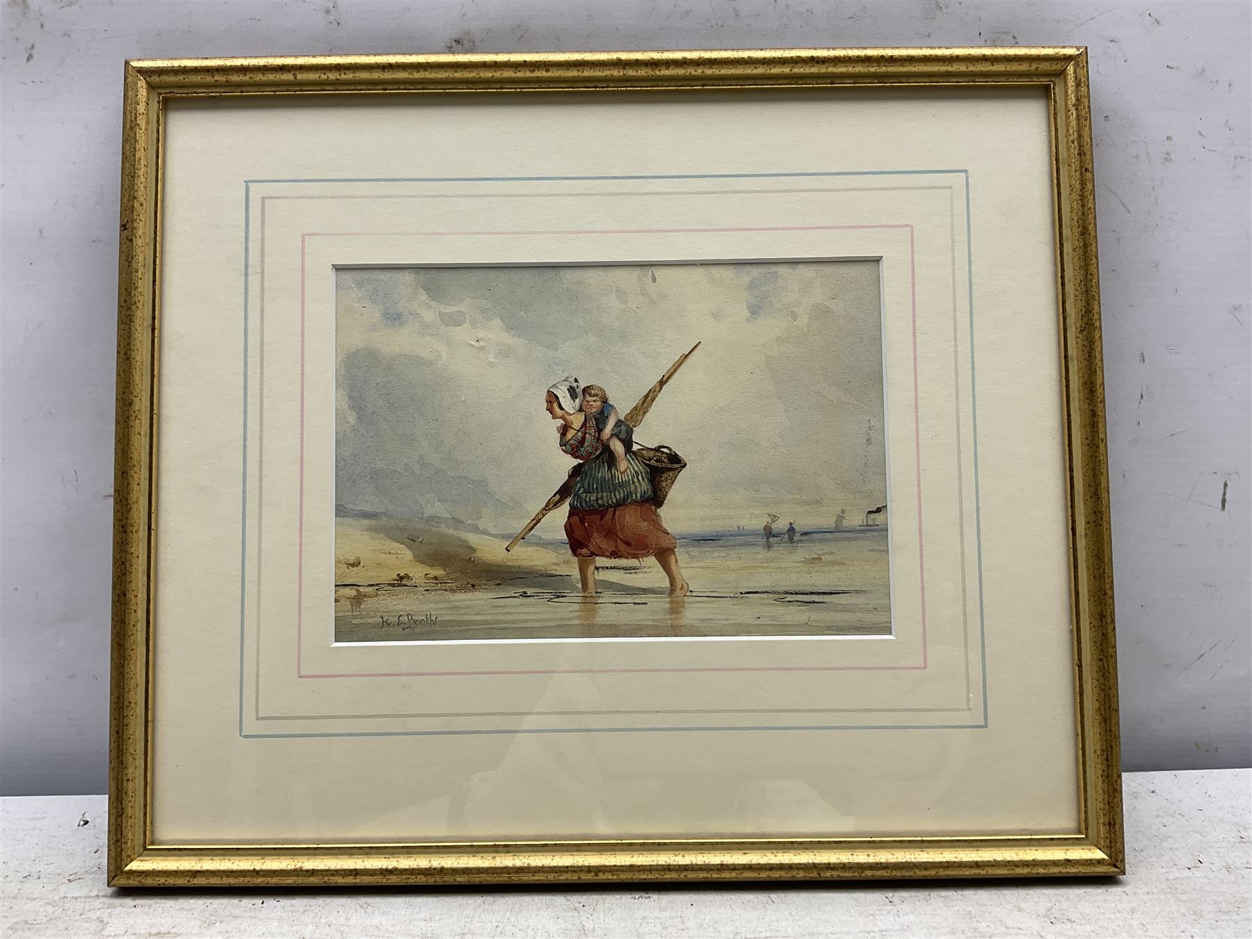 Kate E Booth (British fl.1850-1898): Fisherwoman and Child, watercolour signed 14cm x 20cm