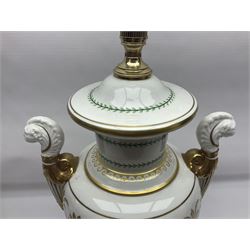 Mangani table lamp, shaped as an urn with twin handles, with gilt decoration upon a stepped base, H80cm