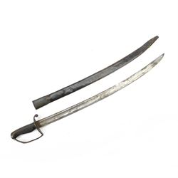 Georgian short sword, with 64cm curved single edge blade, iron guard with side loop and fl...