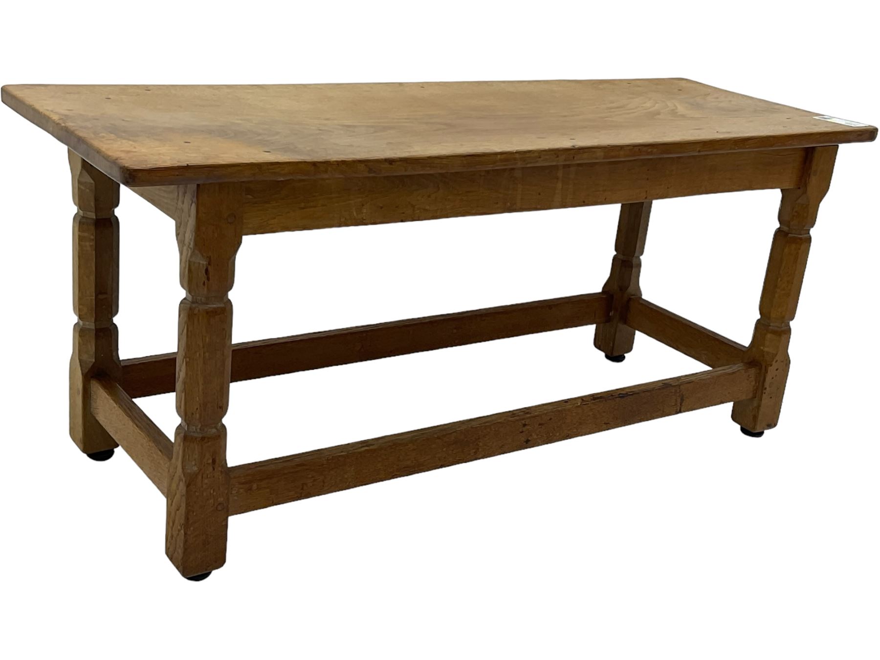 Yorkshire Oak - oak coffee table, rectangular top on octagonal supports, united by plain stretchers 