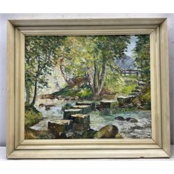 Ken Johnson (British 20th Century): Stepping Stones and 'Wheeldale Gill', two oils on board signed max 36cm x 43cm (2)