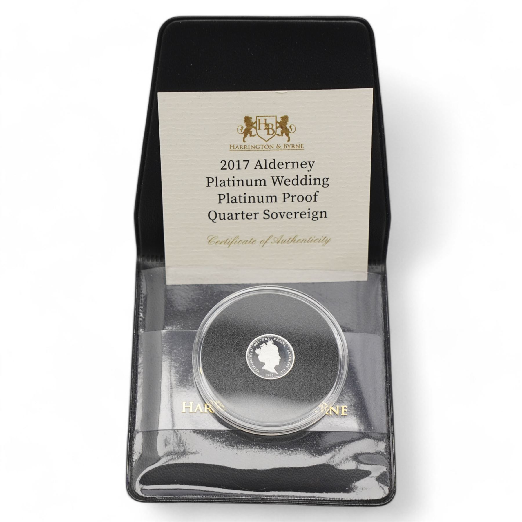 Queen Elizabeth II Alderney 2017 platinum proof quarter sovereign coin, with certificate