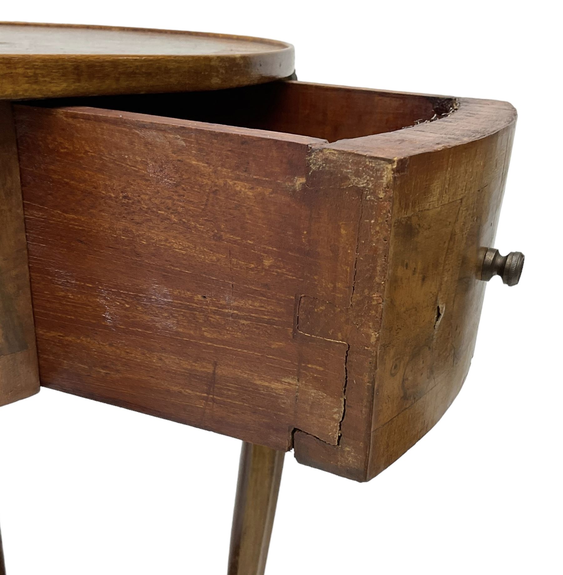 Pair of early 20th century French walnut bedside stands, oval bookmatched and cross-banded top fitted with single drawer, raised on cabriole supports united by undertier, decorated with floral gilt metal mounts