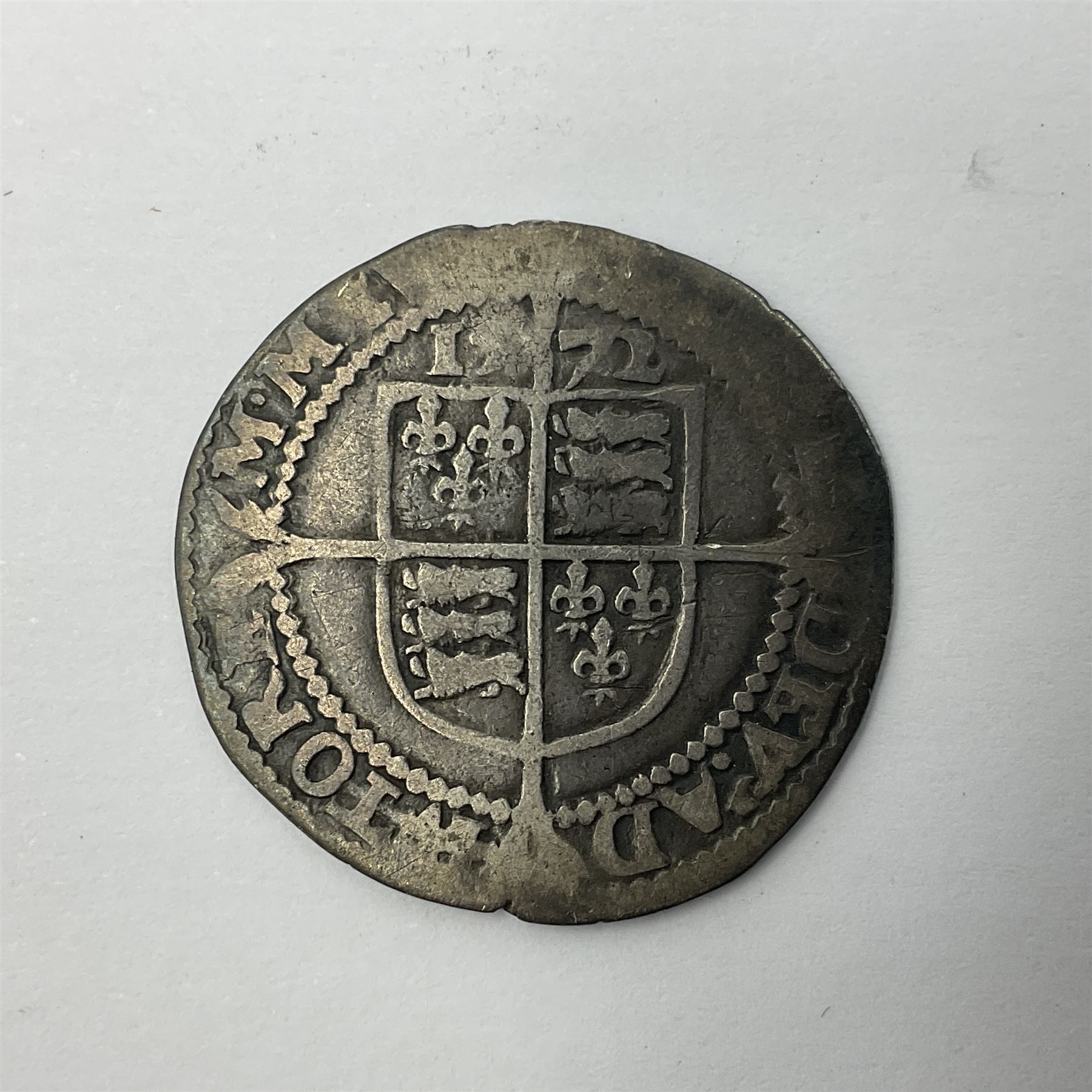 Elizabeth I 1572 hammered silver sixpence coin, small bust with rose