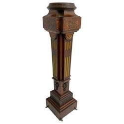 Late Victorian rosewood torchère, with carved and gilt decoration, fluted tapering column, stepped moulded plinth base, plaque underneath 'Urquhart & Adamson, Liverpool', hand written 'Mr. Jacobs',