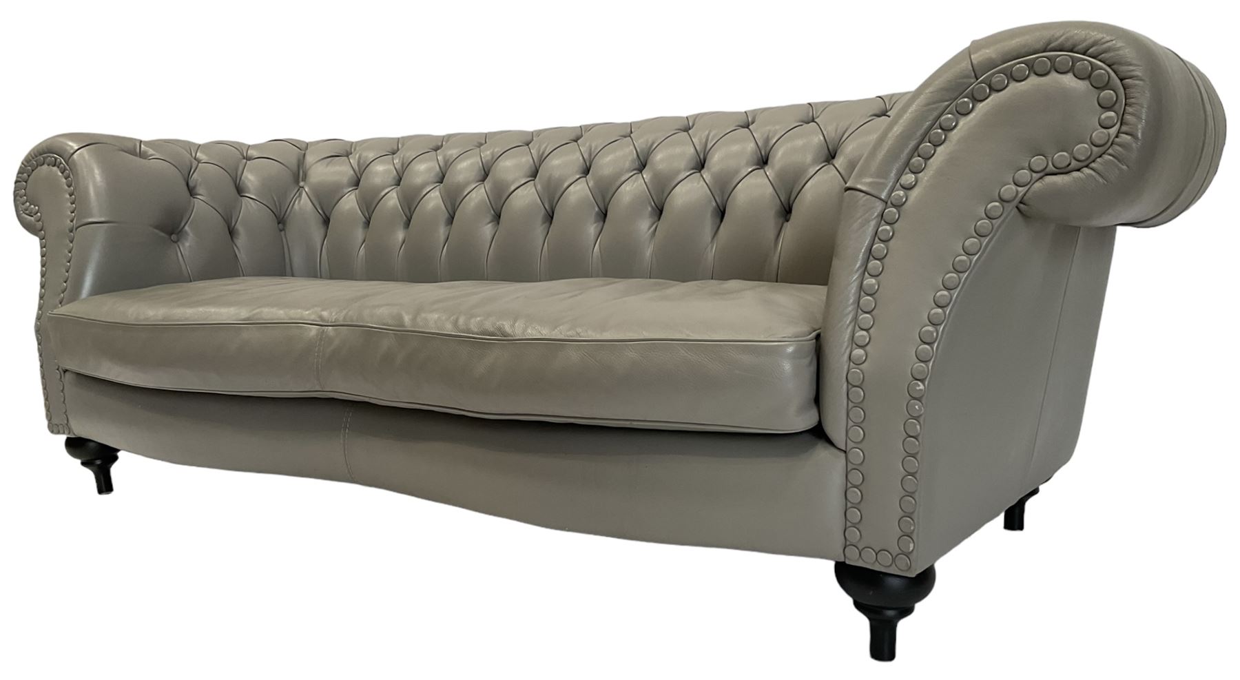 Three seat Chesterfield sofa, upholstered in grey buttoned leather