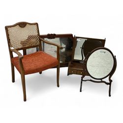 20th century beech framed open armchair with cane back; Victorian mahogany overmantel mirr...