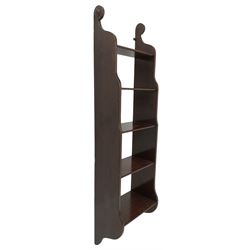 20th century walnut wall hanging shelf, shaped end supports with scrolled tops