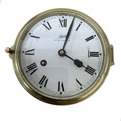 Schatz- 20th century Royal Mariner brass cased bulkhead mounted ships clock, twin train sp...