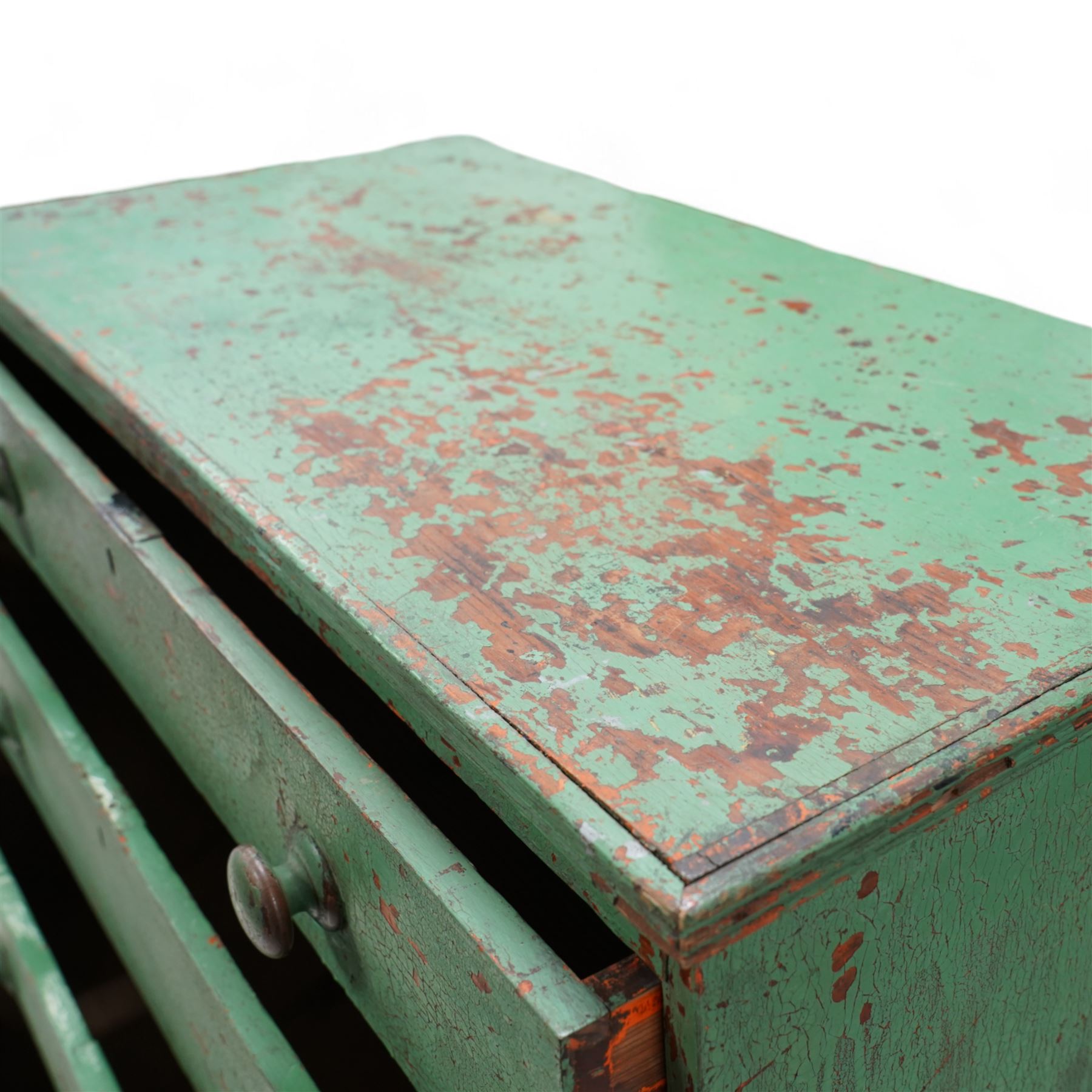 Victorian pine green painted pine chest, fitted with four drawers 