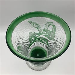 1930s Richardsons Cameo Rich vase of footed bell form, with green cut lilies over a planished effect ground below plain border, 20cm