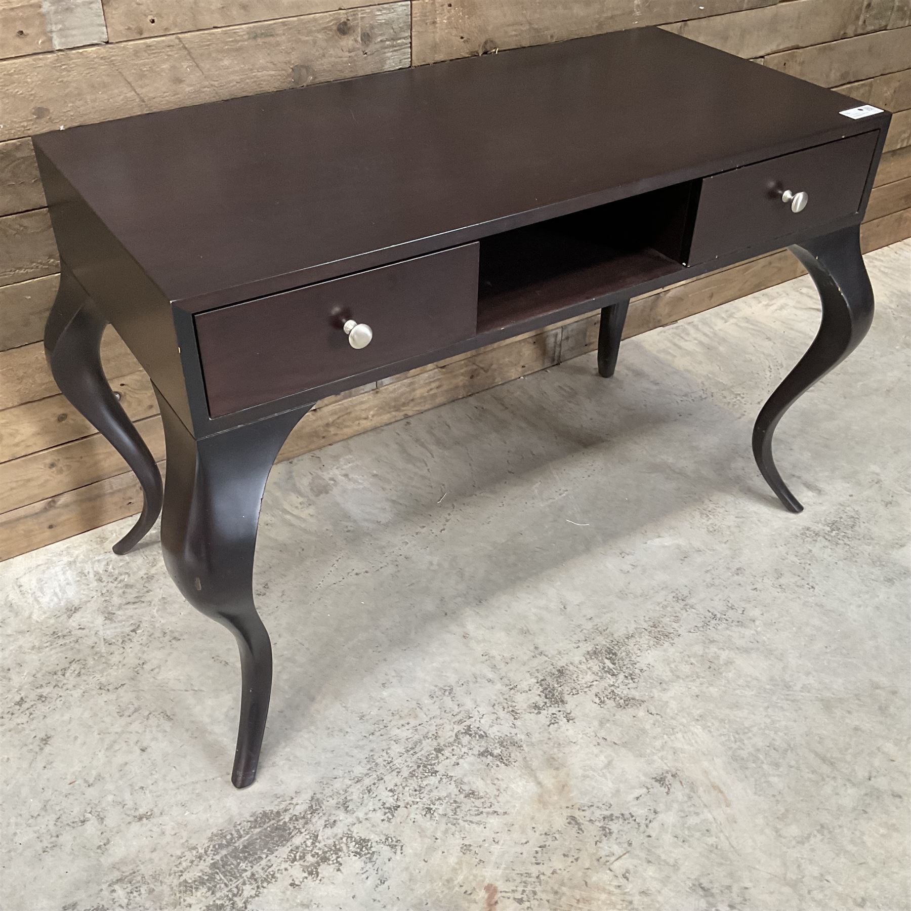 Rosewood finish console dressing table, fitted with two soft-close drawers