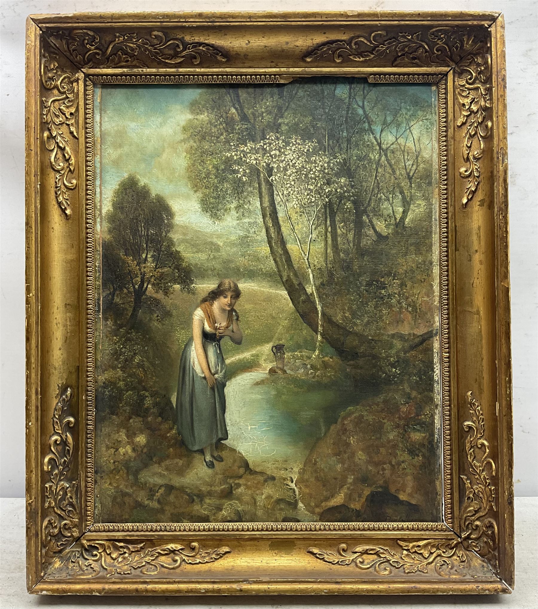 Victor Boutellier (French 19th Century): Young Lady by a Forest Pool, oil on canvas signed 38cm x 30cm 