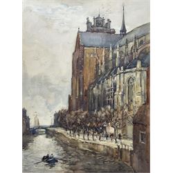 Frederick (Fred) Lawson (British 1888-1968): 'The Old Church at Dordrecht', watercolour signed and dated 1913, titled verso 55cm x 41cm (unframed)