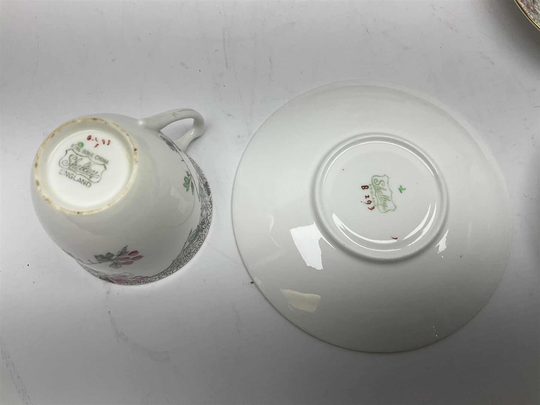 Shelley Bramble Rose pattern tea service, comprising milk jug, open sucrier, ten cups and twelve saucers, twelve dessert plates and two cake plates (38)