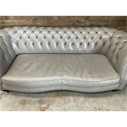 Three seat Chesterfield sofa, upholstered in grey buttoned leather