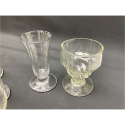 Collection of 18th century and later glassware, including set of three with twist stems and etched and fluted examples