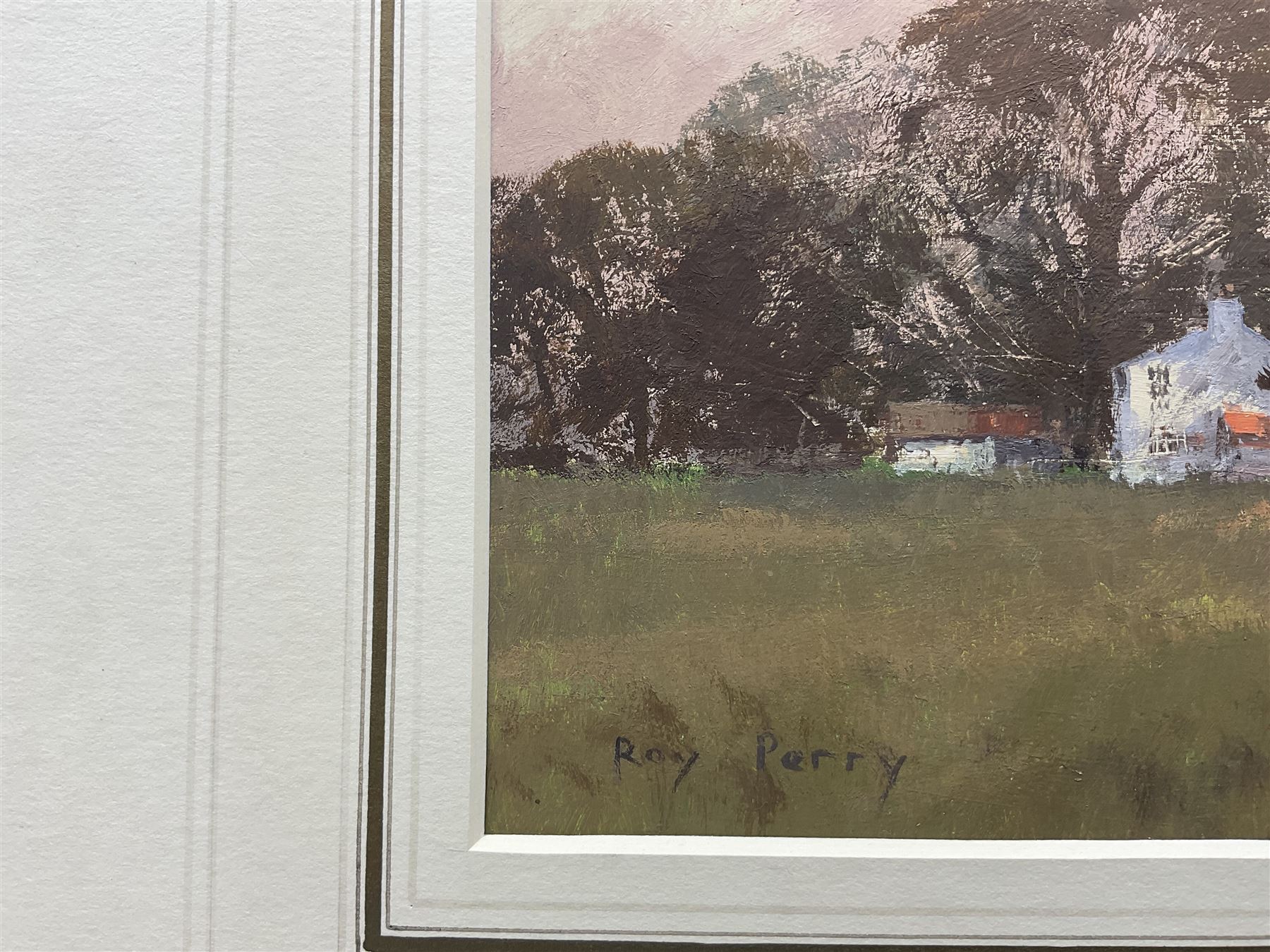 Roy Perry (British 1935-1993): 'Towards Boston Stump, Lincs', oil on card signed, titled verso 25cm x 38cm (unframed)