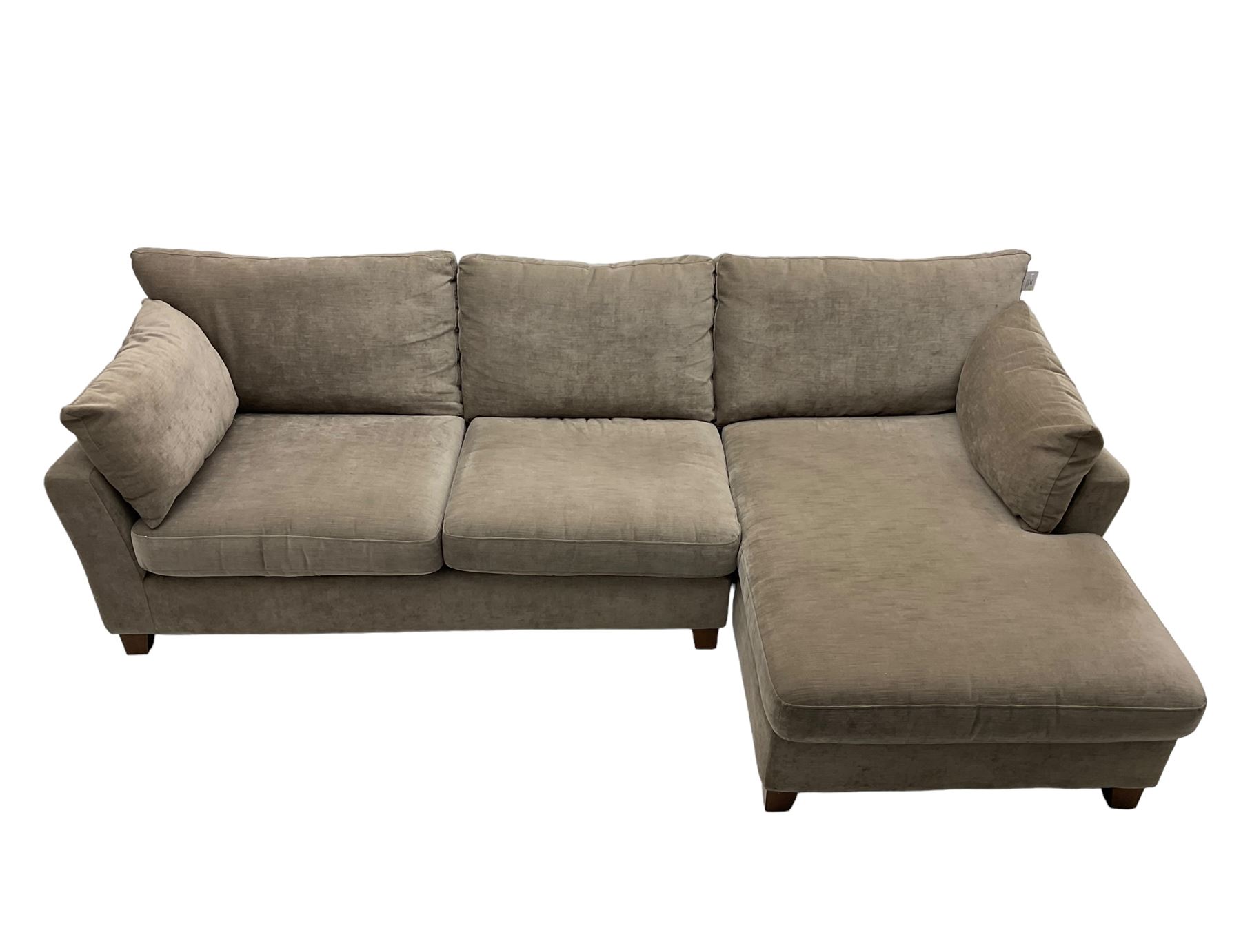 Next Home - corner sofa upholstered in grey fabric, on block feet 