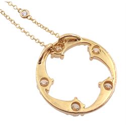 Berry's 'OPEIA' 18ct rose gold round brilliant cut diamond large circular pendant, stamped 750, on 18ct rose gold rubover set nine stone round brilliant cut diamond chain necklace, London 2021, total diamond weight approx 2.15 carat