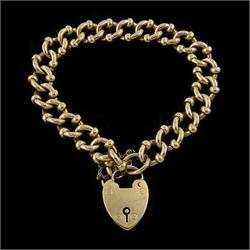 Victorian 9ct gold fancy link bracelet, with monogrammed heart locket clasp, Birmingham 1899