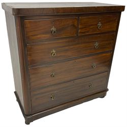 Late Victorian scumbled walnut chest, rectangular top with rounded front corners, fitted with two short and three long drawers