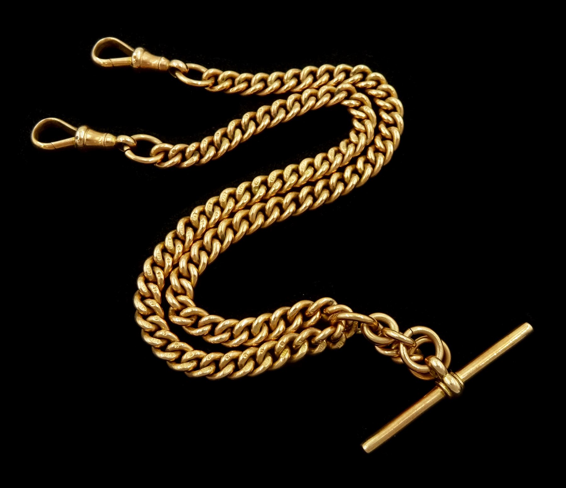 Early 20th century 9ct rose gold Albert watch chain, each link stamped 9. 375, by Fetter, Forbes & Co, Birmingham 1922