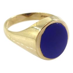 9ct gold lapis lazuli signet ring, London 2000