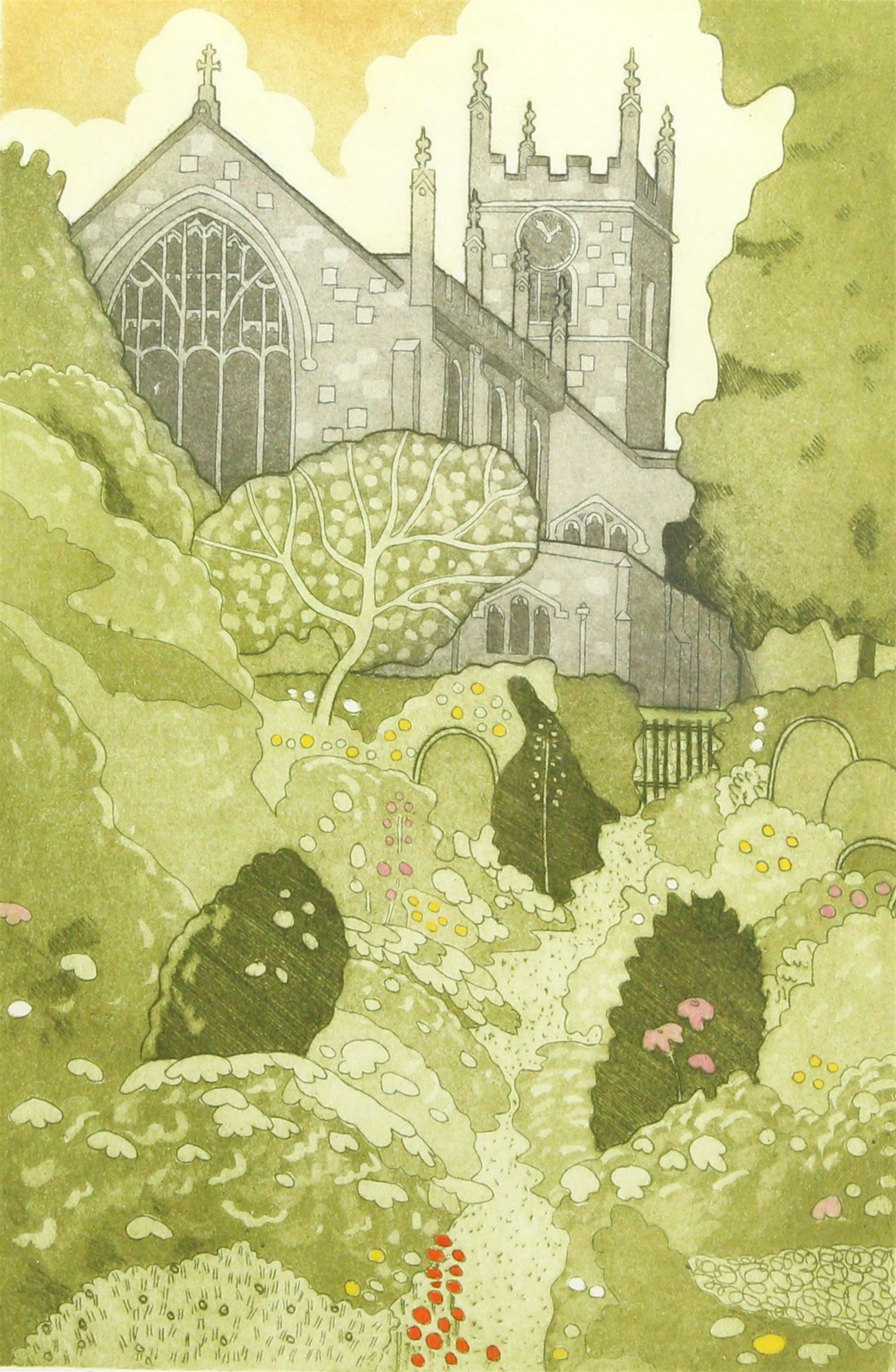 John Brunsdon (British 1933-2014): 'Bolton Percy Garden', limited edition etching and aquatint signed, titled and numbered 30/150 in pencil 44cm x 30cm