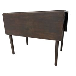 George III mahogany Pembroke table, drop-leaf rectangular top over single drawer, on square tapering moulded supports