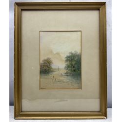 F Arnold (British 19th Century): 'The Last Steps of the Day' and 'Fast Falls the Eventide', pair watercolours signed and titled together with another similar signed 'J Hines', max 25cm x 35cm (3)