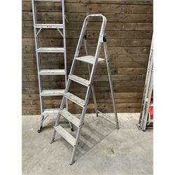 Aluminium extending multi step ladders, and a pair of step ladders