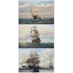 Continental School (Mid 20th Century) Ships at Full Sail, three oils by different hands signed F Daniels, Ambrose and M Unger together with an indistinctly signed impressionist landscape max 59cm x 90cm (4)