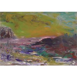 Graham Kingsley Brown (British 1932-2011): Abstract Landscape at Sunset, acrylic on board, signed and dated '05 verso 13cm x 19cm 
Provenance: consigned by the artist's daughter - never previously been on the market.