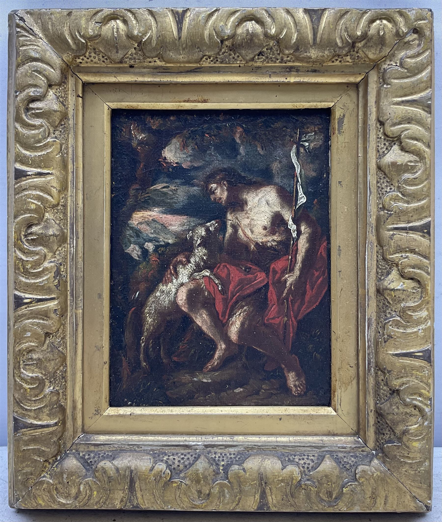 Italian School (18th/19th century): St John and the Lamb of God, oil on canvas unsigned 17cm x 13cm