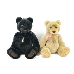 Two Charlie Bears plush jointed big cats, to include 'Lyra' the lion, with brown fur, pink...