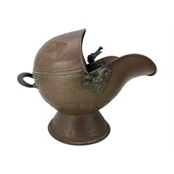 19th century copper coal scuttle, brass twin-handled planter, the bulbous body embossed with fruiting vines, H23cm (2)