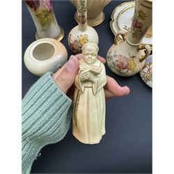 Collection of Royal Worcester Blush Ivory, including candle snuffer modelled as a monk, bamboo vase, twin handled vase etc (12)