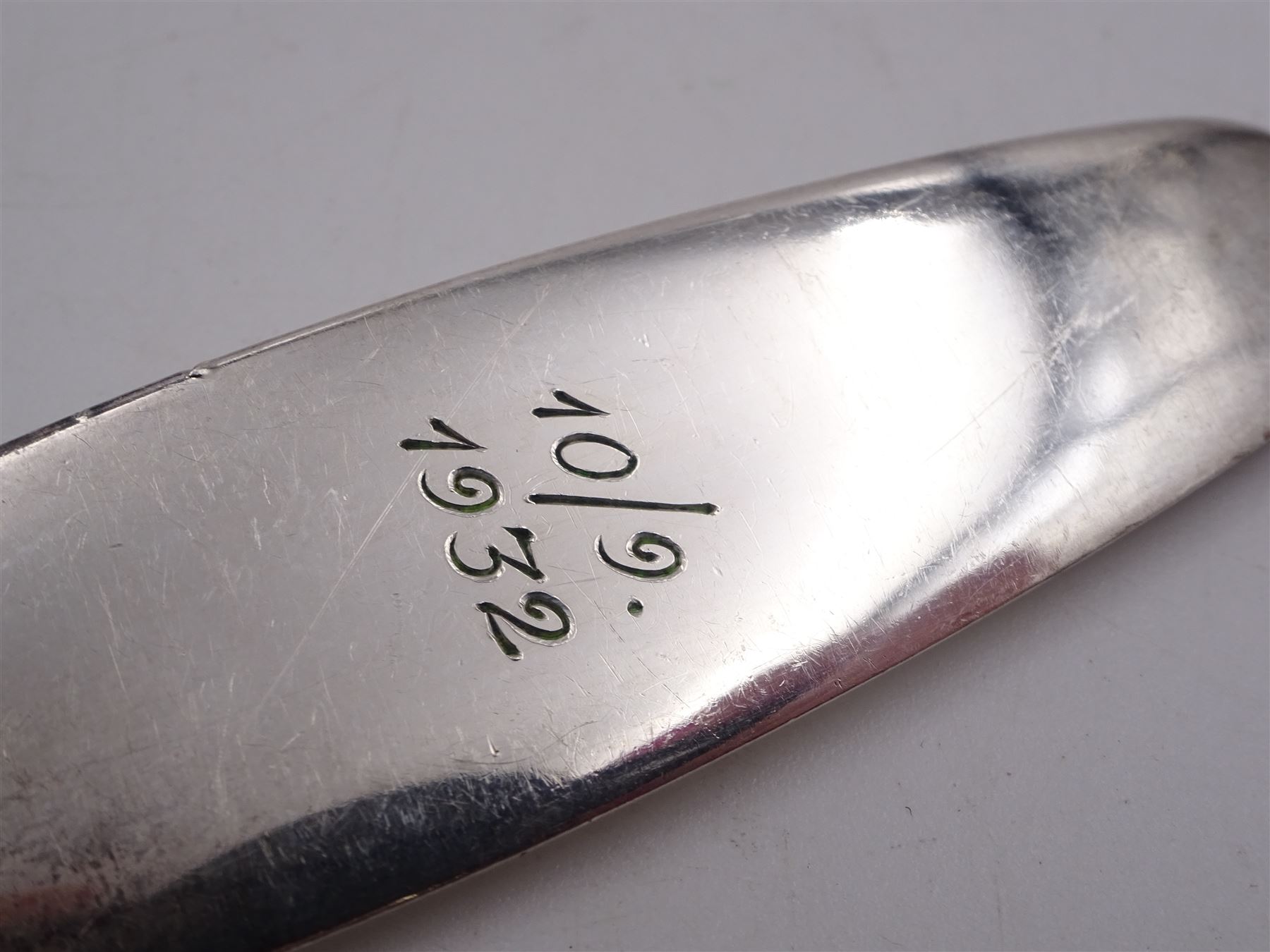 Norwegian silver serving fork and spoon, engraved with initial K to terminal, by David Andersen, stamped D-A 830s 