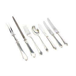 Modern silver Pembury pattern canteen for twelve place settings, comprising table forks, t...