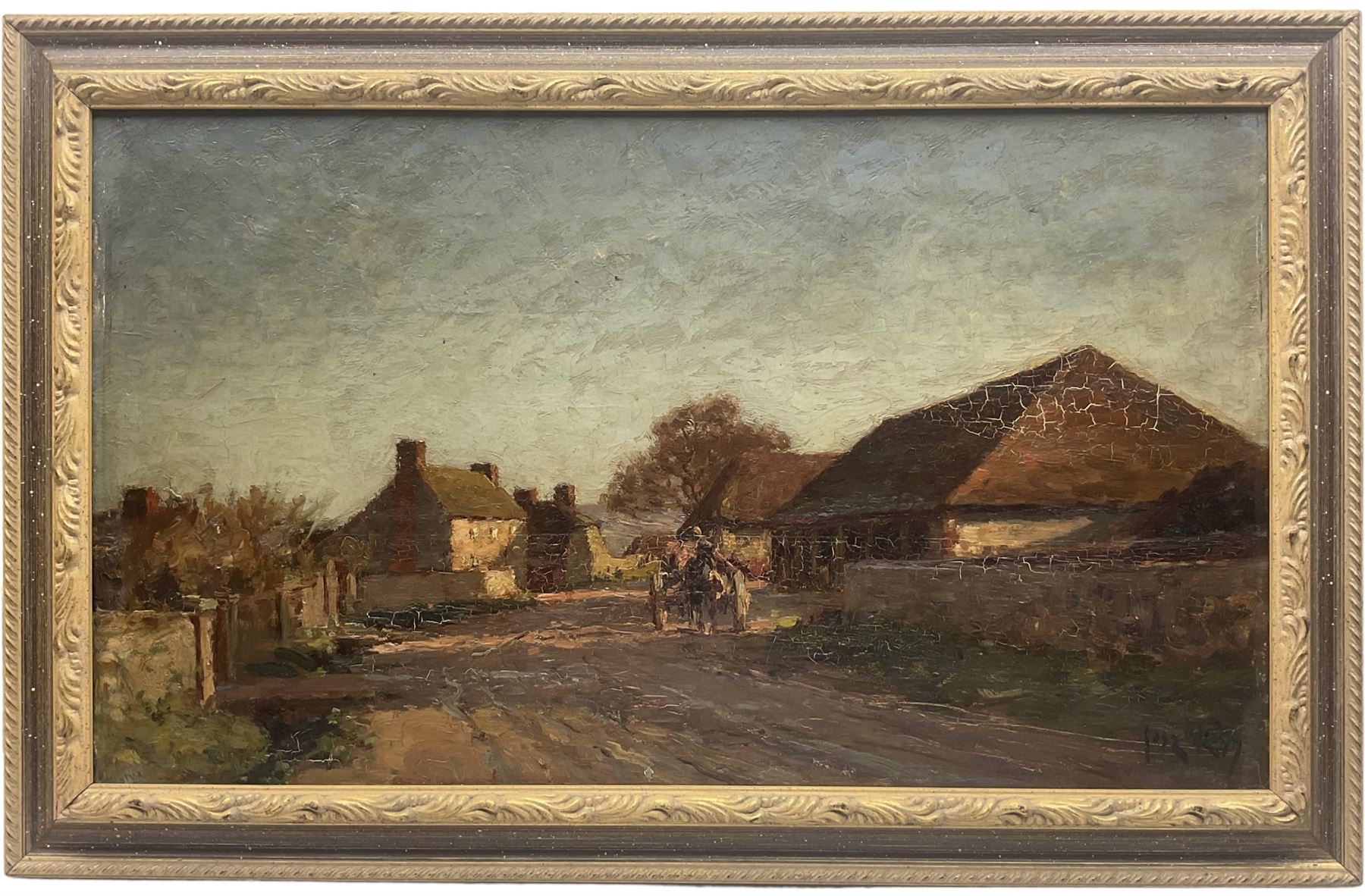 José Weiss (French 1859-1919): Outside the Artist's House - Sussex, oil on canvas signed 37cm x 63cm