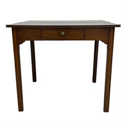 19th century mahogany tea table, fold-over rectangular top over single drawer, double gate-leg action base, on square moulded and chamfered supports 