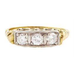 Gold three stone round brilliant cut diamond ring, total diamond weight approx 0.35 carat