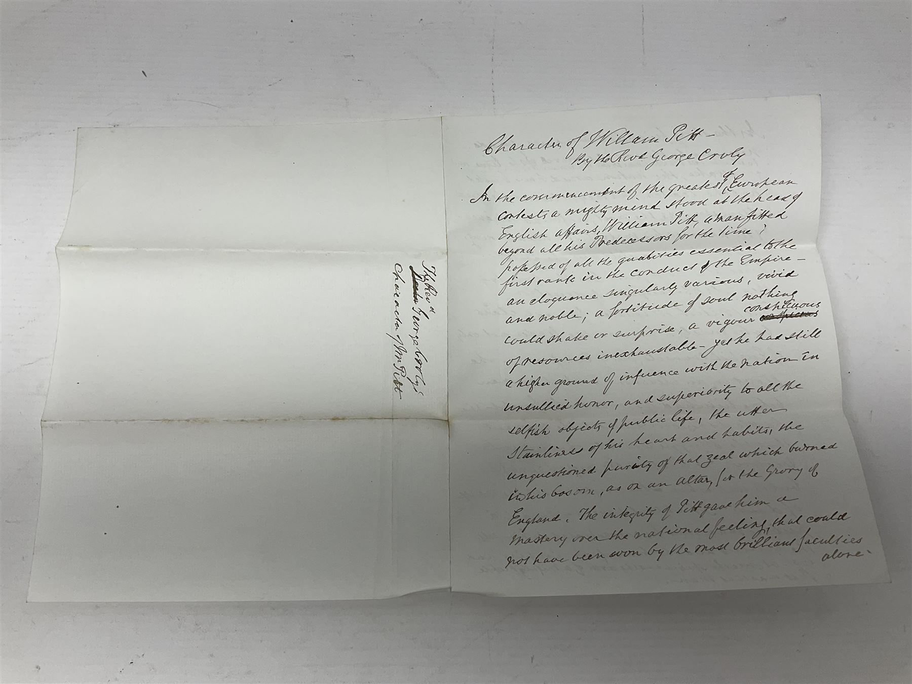 George IV Coronation ephemera, comprising a hand written description of the Coronation Procession as experienced by J.Rivington Hill, sent to his sister Miss Hannah Maria Hill, dated 26th July 1821, a hand drawn map of the Coronation route, probably by the same hand and newspaper cuttings from 1937, relating to the Coronation of George VI, together with a three hand written extracts of William Pitts speech in support of William Wilberforce on the abolition of slavery in 1792, taken from two books, including Life of the Right Honourable William Pitt, by Philip Henry Stanhope and a printed copy of the 'Memoir of the Late Henry Park Esq Surgeon of Liverpool'