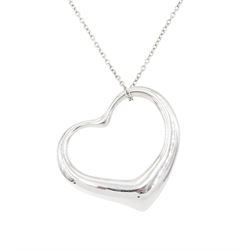 Platinum large heart pendant, London 2000, on platinum trace link chain necklace, stamped 950