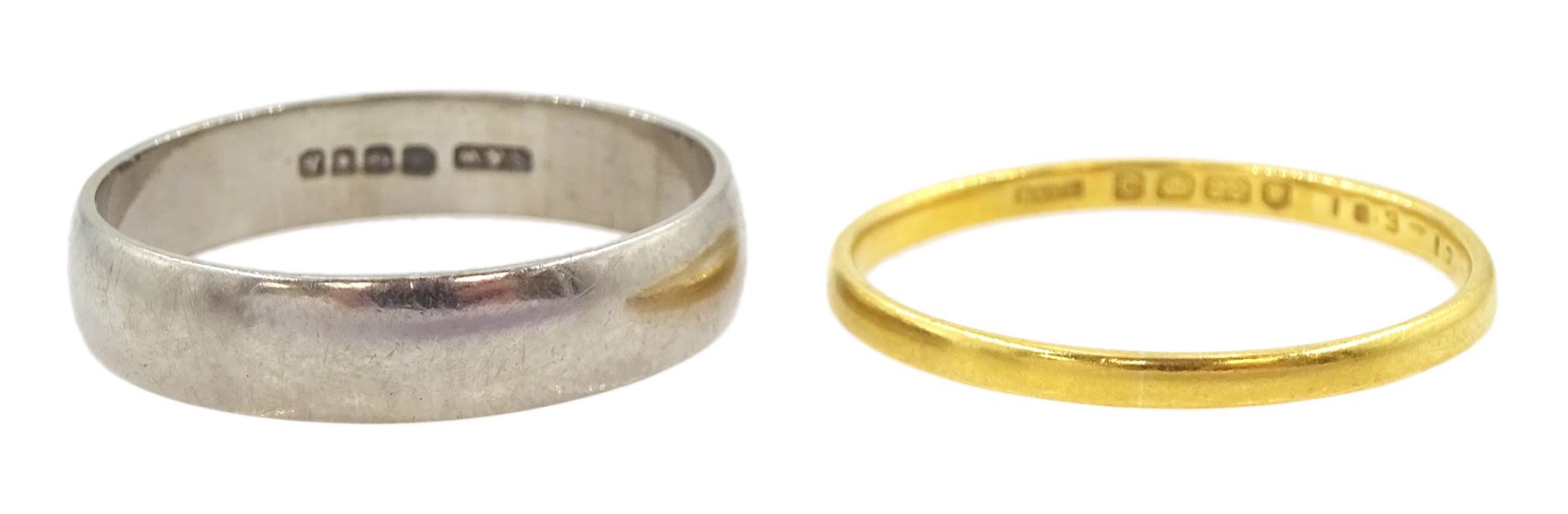 22ct gold wedding band and an 18ct white gold wedding band, both hallmarked