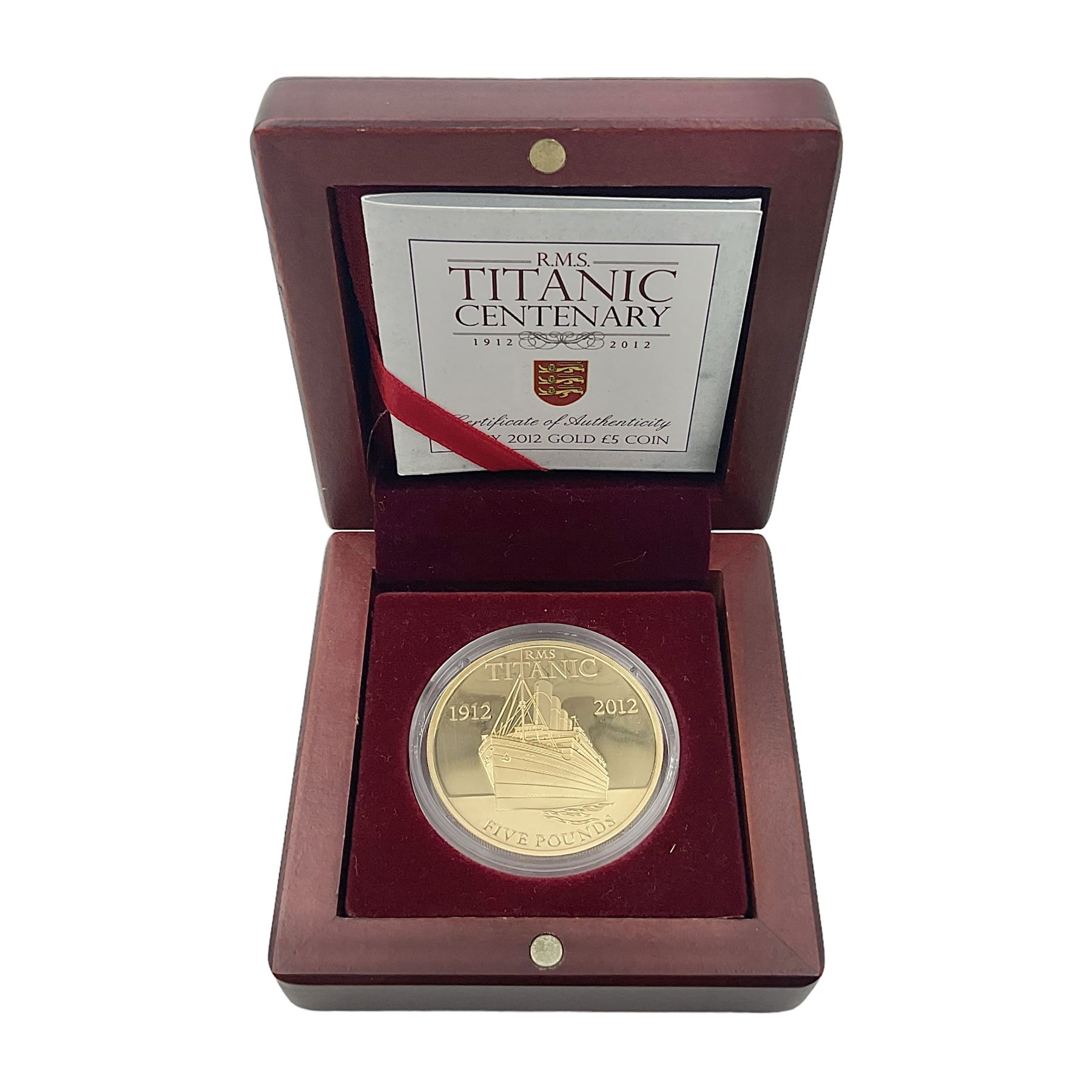 Queen Elizabeth II Bailiwick of Jersey 2012 'R.M.S. Titanic Centenary' gold proof five pound coin, cased with certificate