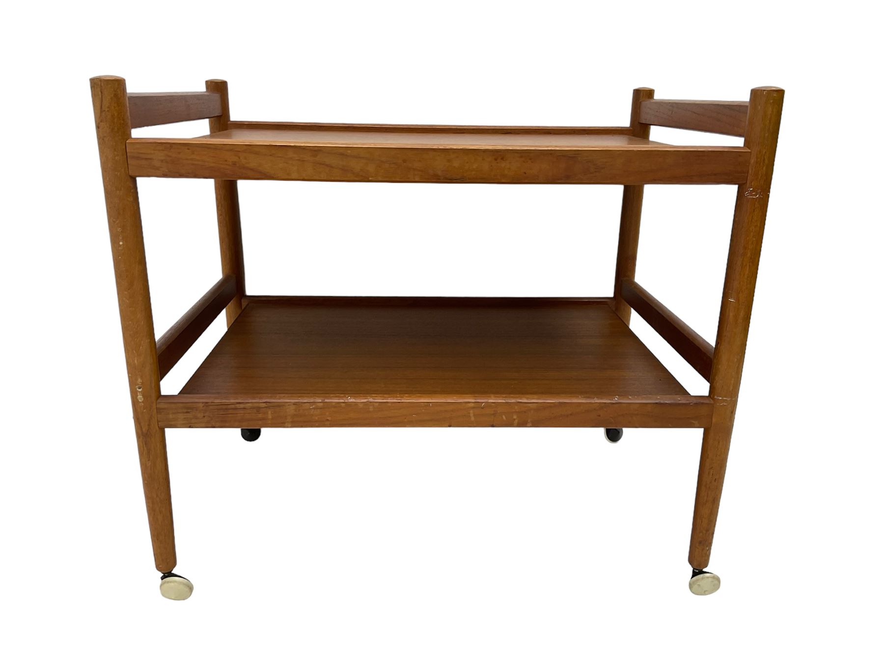 Mid-20th century circa. 1970s teak two-tier drinks trolley