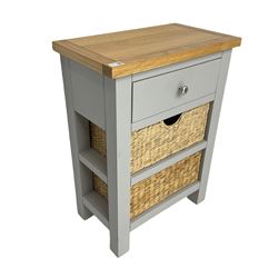 Roseland Farrow - oak and grey finish side table, fitted with single drawer and two basket drawers 