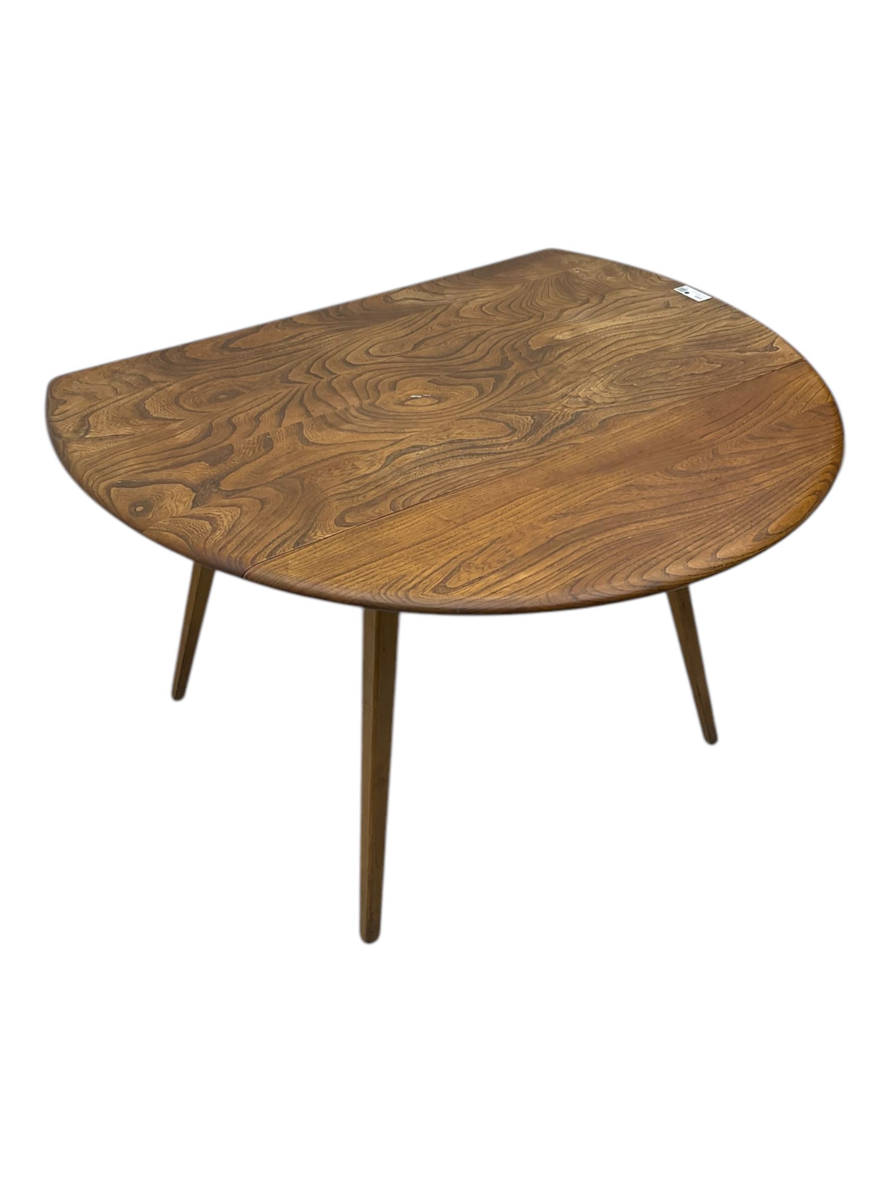 Lucian Ercolani for Ercol - 1960s elm and beech dining table, drop-leaf oval top, on splayed square tapering supports